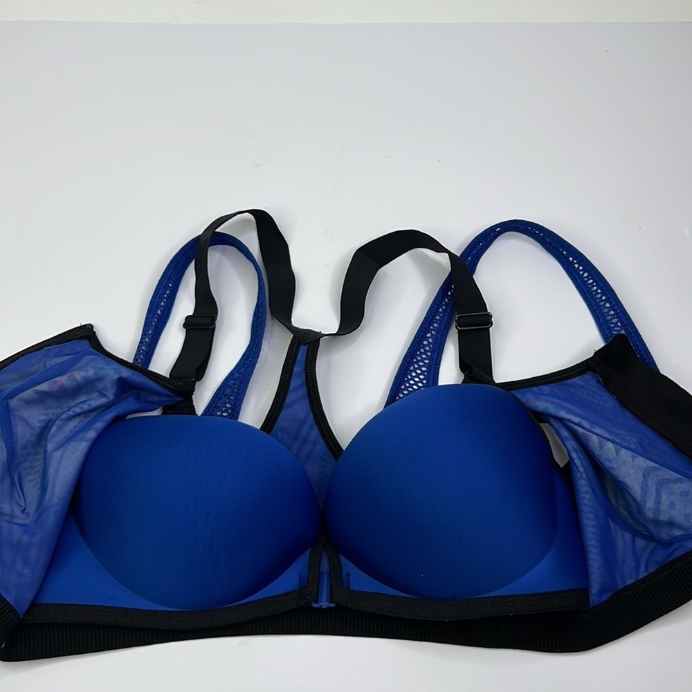 VICTORIA’S SECRET VSX SPORTS BRA BLUE MESH GEOMETRIC PRINT SZ 36C - Picture 3 of 9